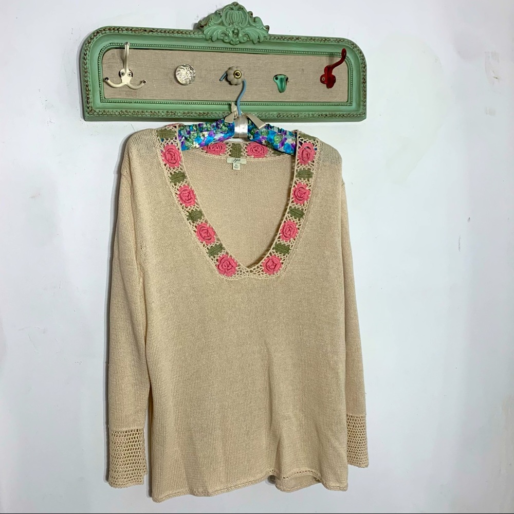 Vintage J Jill vbohemian rose bud oat milk pullover XL women’s knitwear